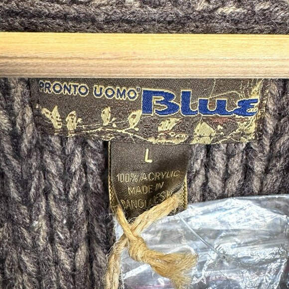 Pronto Uomo Shawl Collar Cardigan Sweater Mens Large Brown Cableknit Grandpa NWT - Picture 3 of 5